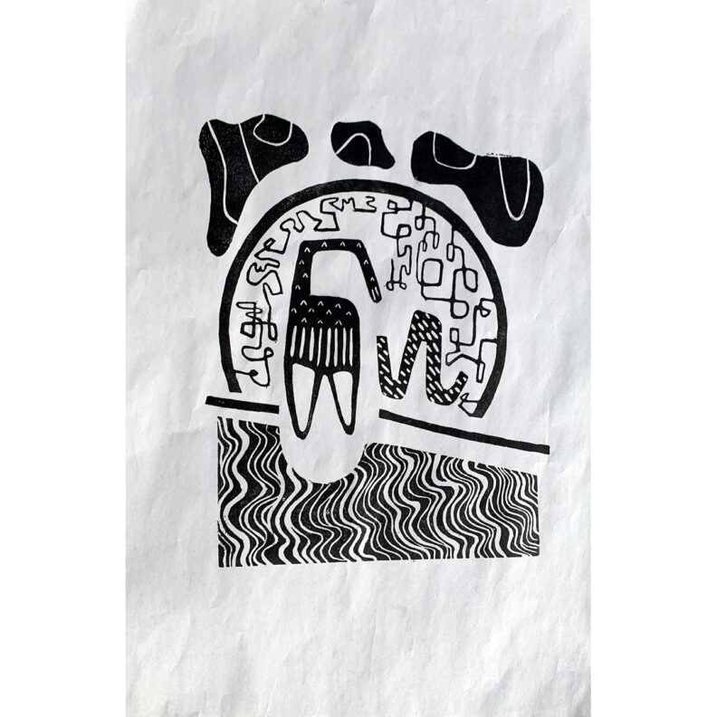 Graphic hieroglyphic linocut lines.