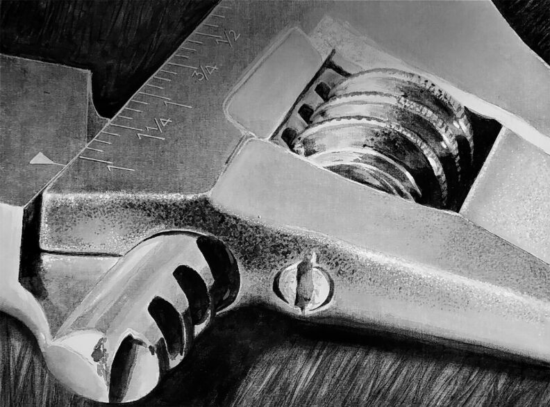 Zoomed in painting of wrench