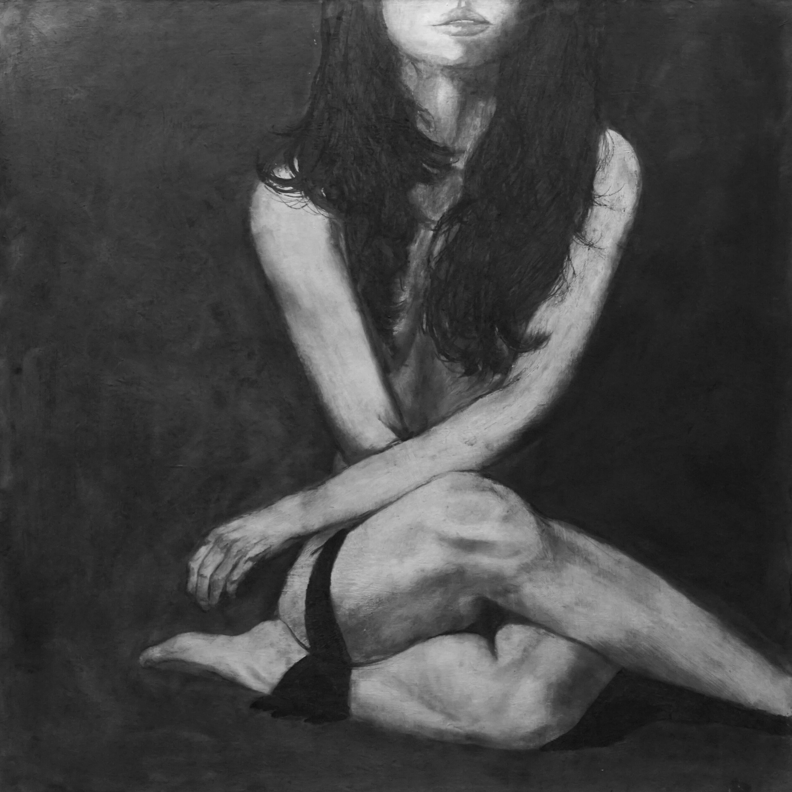 Charcoal drawing of a femail model.
