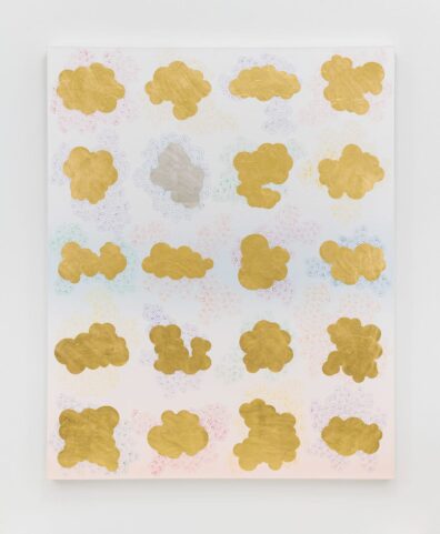 Watercolor with gold and silver leaf paper on canvas.