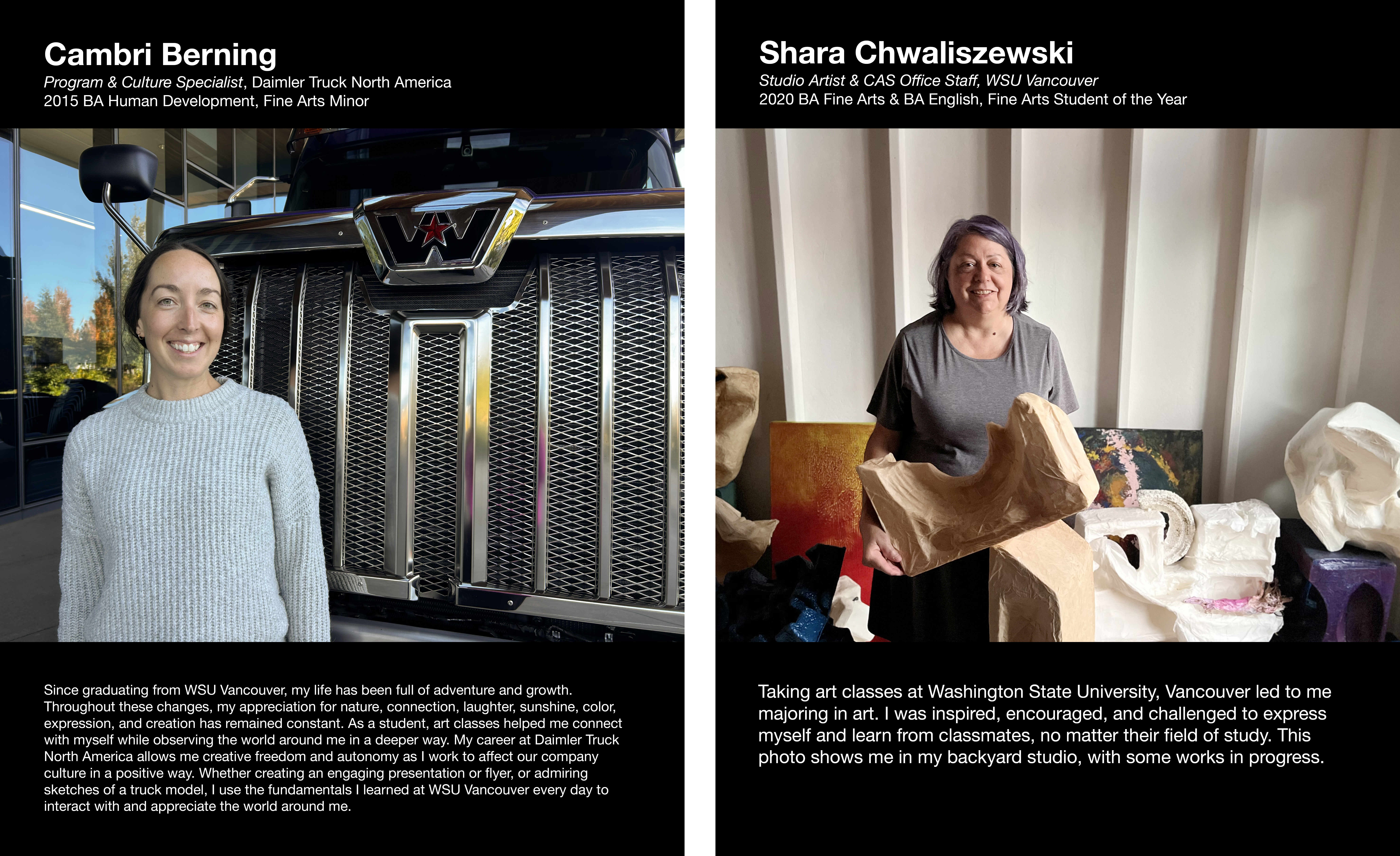 Two examples of alumni showcase submissions