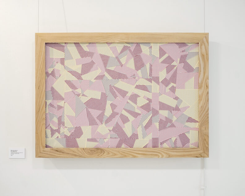 Installation shot of Kacy's Mourning Attire 2, collaged fabric.