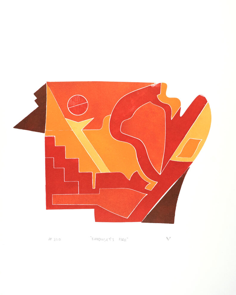 Abstract shapes with warm colors in the form of a profile.
