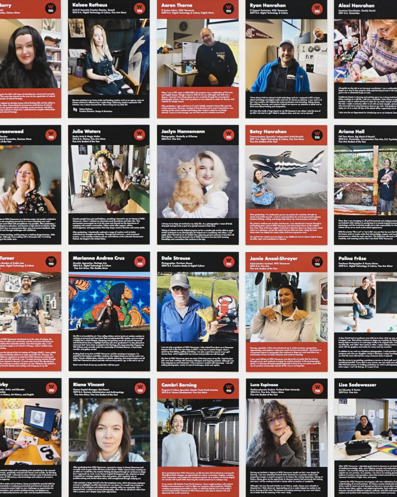 Zoomed in shot of the Alumni Showcase portrait gallery.