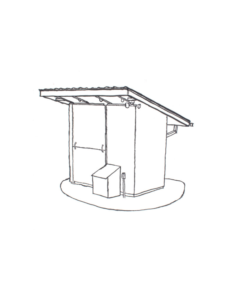 Line drawing of a shed