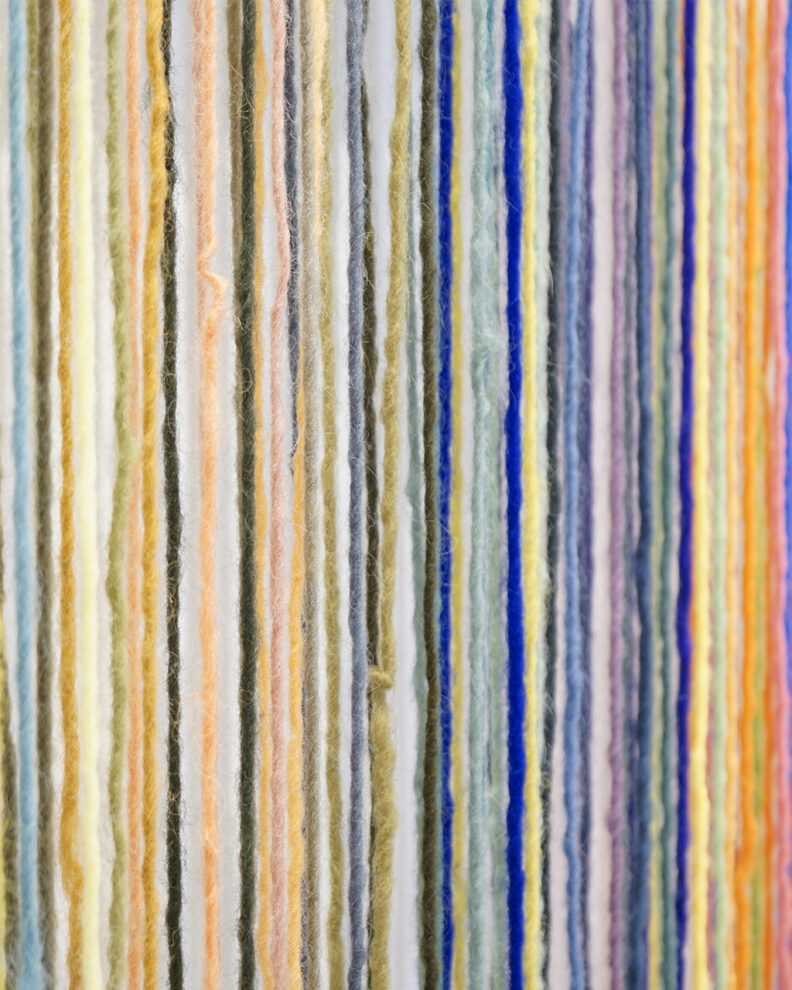 Different colors of hanging yarn.