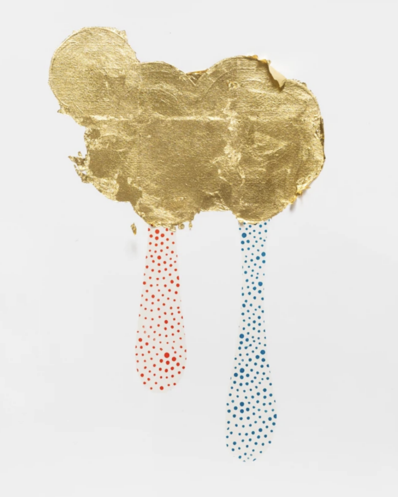Painting of a rainy cloud with gold leaf.