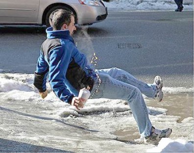 man slipping on ice