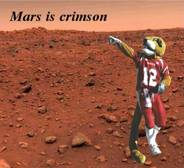 WSU's mascot, Butch Cougar, is shown walking on Mars with the text, "Mars is crimson"