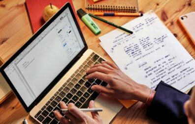 Typing on a laptop's keyboard