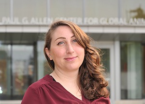 Researcher Stephanie Seifert stands in front of the Allen Center at WSU.