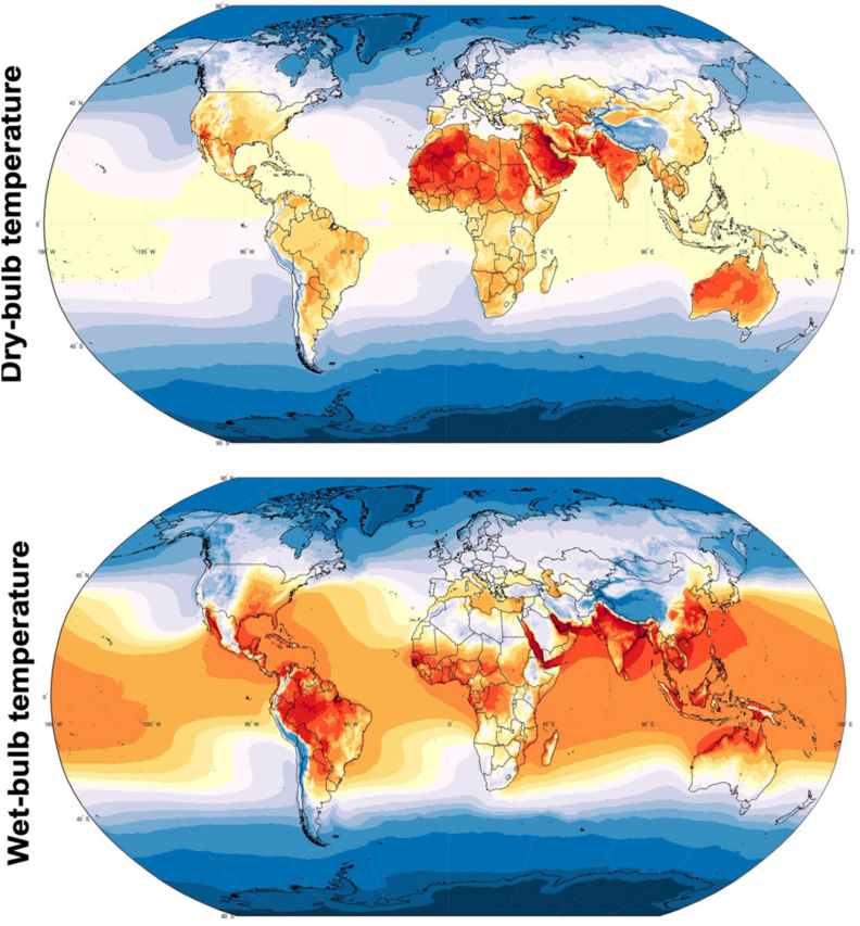 Spatial patterns of dry and humid-heat. Image links to larger version.
