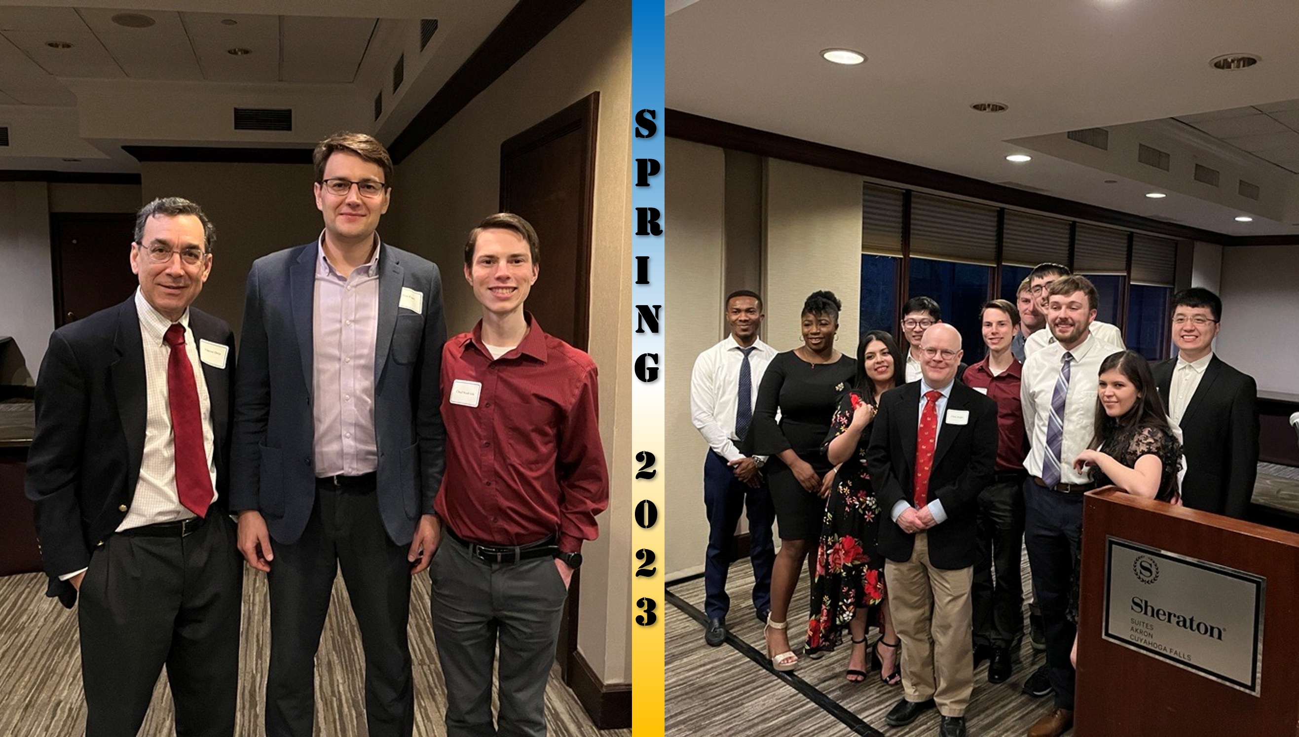 Middle text: Spring 2023. Left: Dr. Ortiz, Dr. Ivan Popov, and Chad. Right: Chad with other recipients of awards at the banquet.