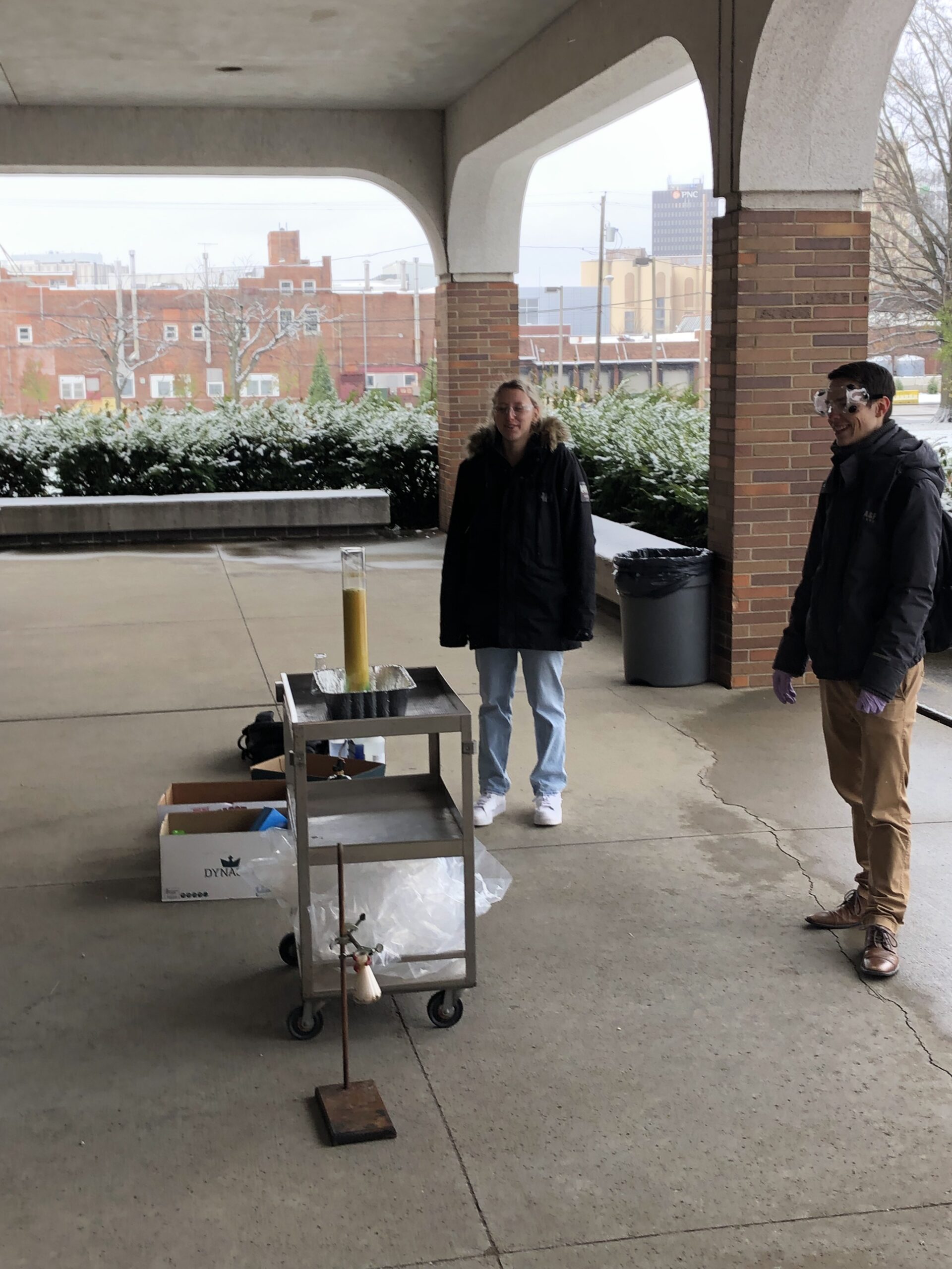 Chad Studvick and Alexis Kiefer performing the elephant's toothpaste reaction