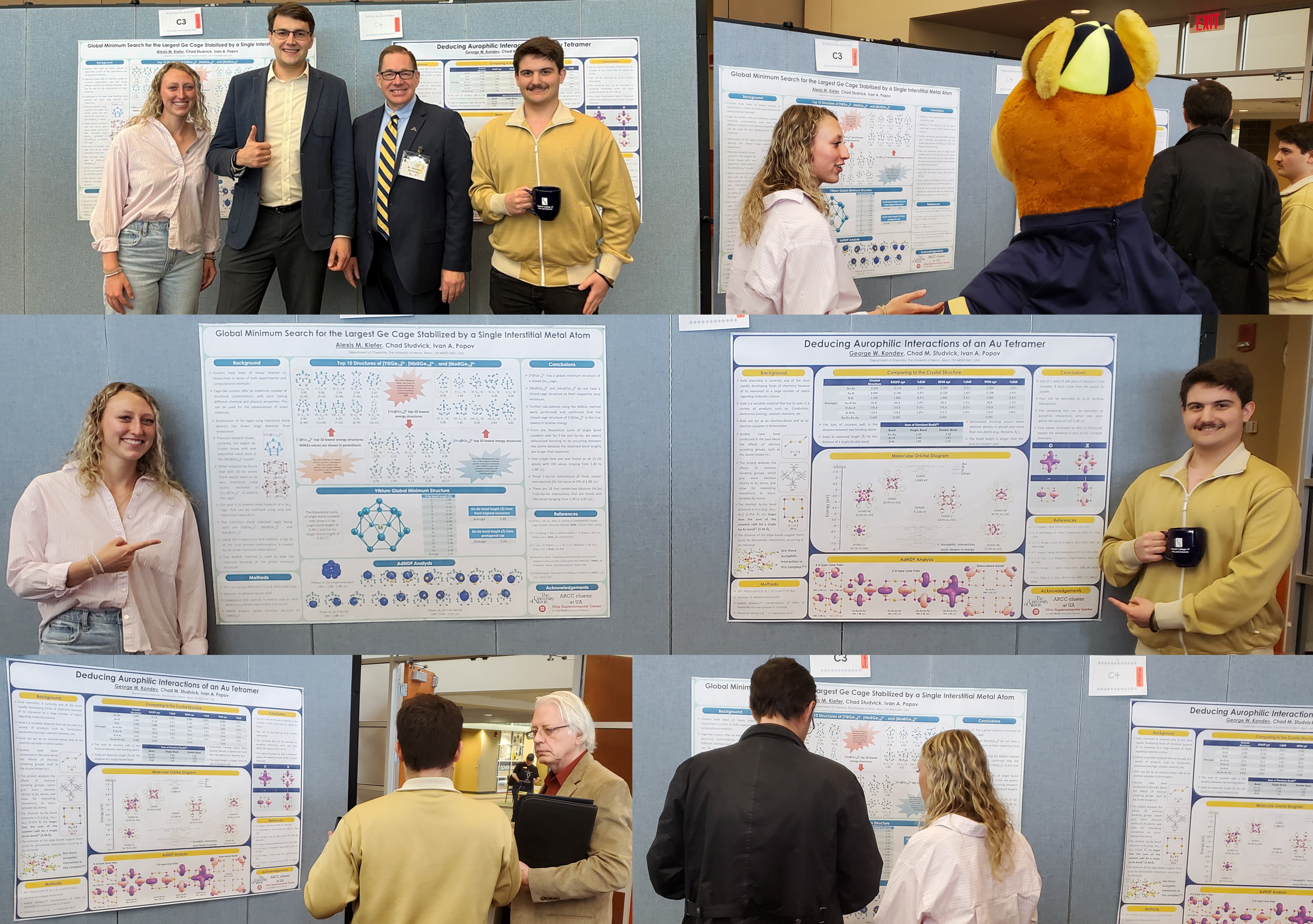 Highlights of George and Alexis presenting their posters at undergraduate research days 2023.