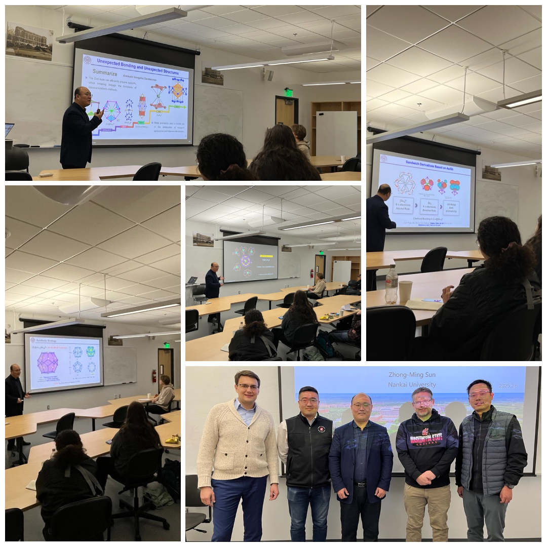 A collage of Zhong-Ming Sun giving a seminar at WSU