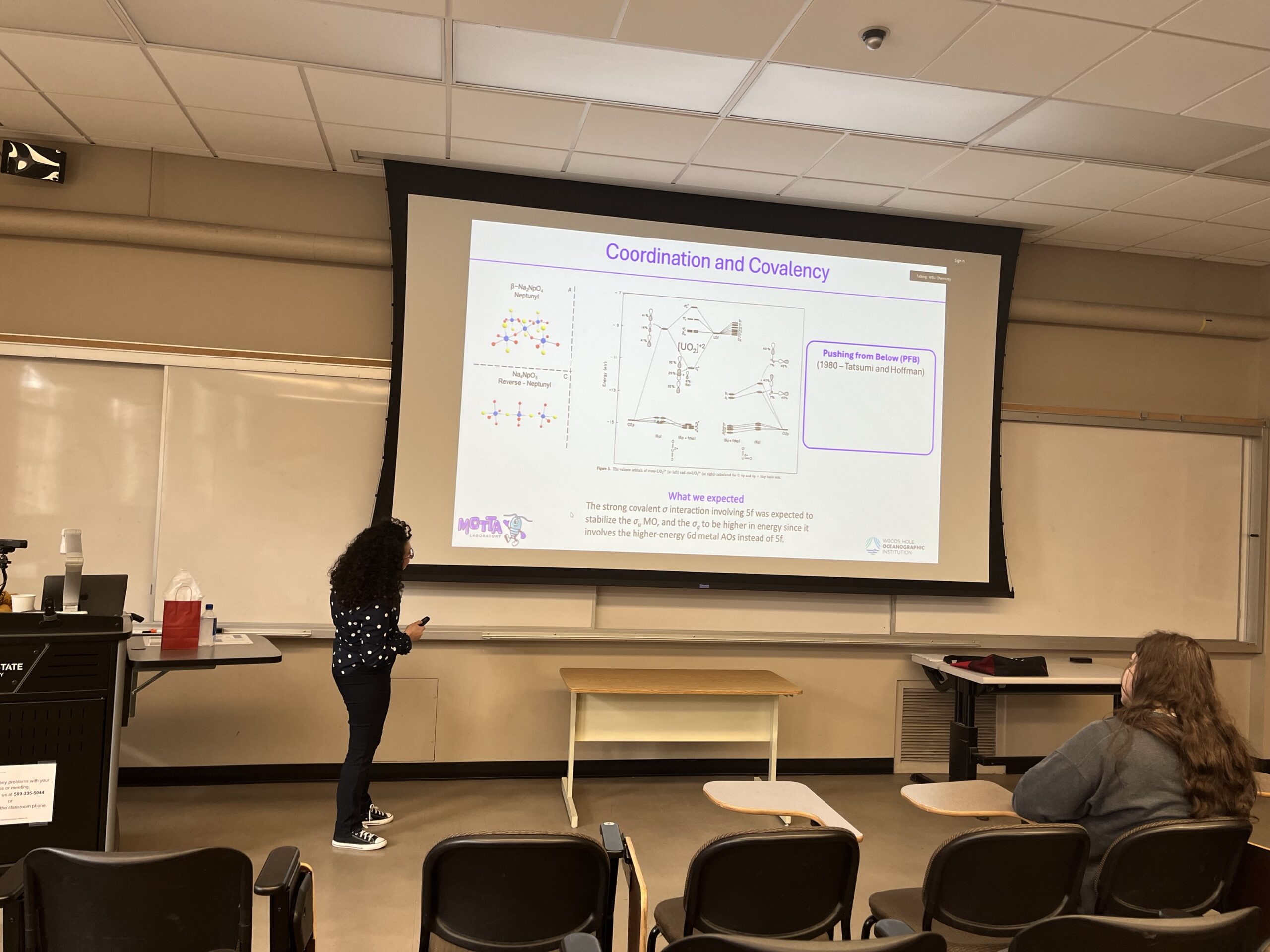Dr. Laura Motta giving her seminar on actinide coordination and covalency