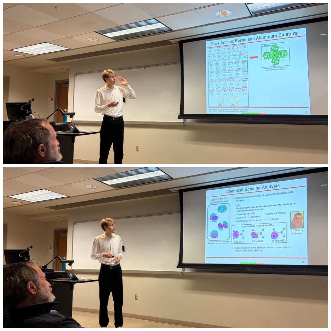 Collage with photos from Iaroslav's Physical Chemistry seminar at WSU on March 13, 2026.
