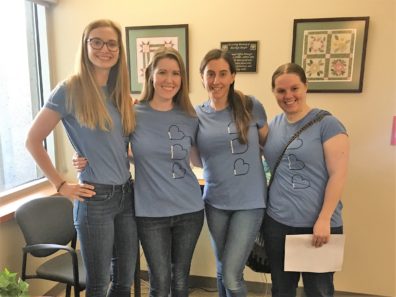 TAYLOR, ASHLEY, LUCIA, & HANNAH SUPPORTING AUTISMSPEAKS WHILE TEACHING LOCAL KINDERGARTNERS ABOUT AUTISM AND HELPING THEM #SEEAMAZING