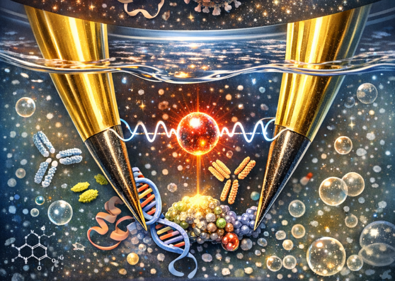 AI generated image depicting electric nano-probes used for quantum sensing.