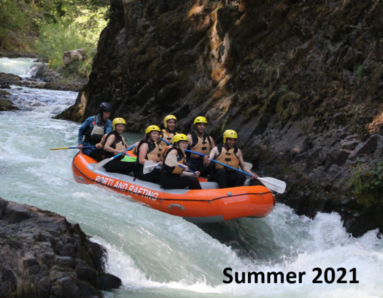 Students white-water rafting.