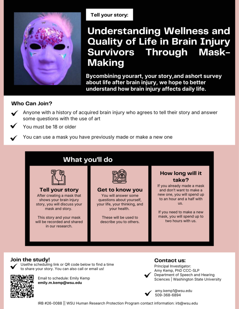 flyer detailing the information about the unmasking brain injury research opportunity
