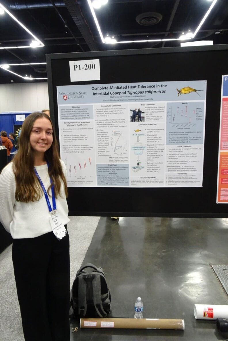 Student with SICB conference poster. 