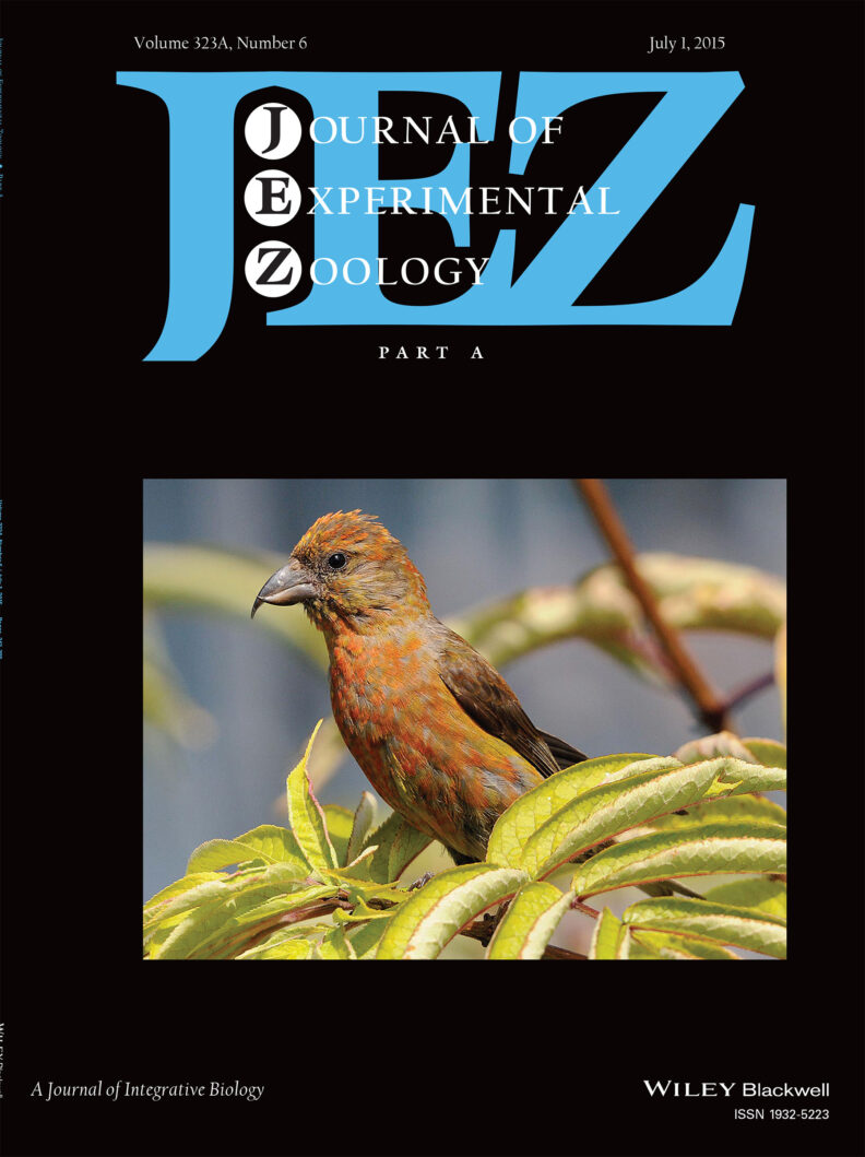 Cover of Journal of Experimental Zoology, Part A,  showing a red crossbill photo. 