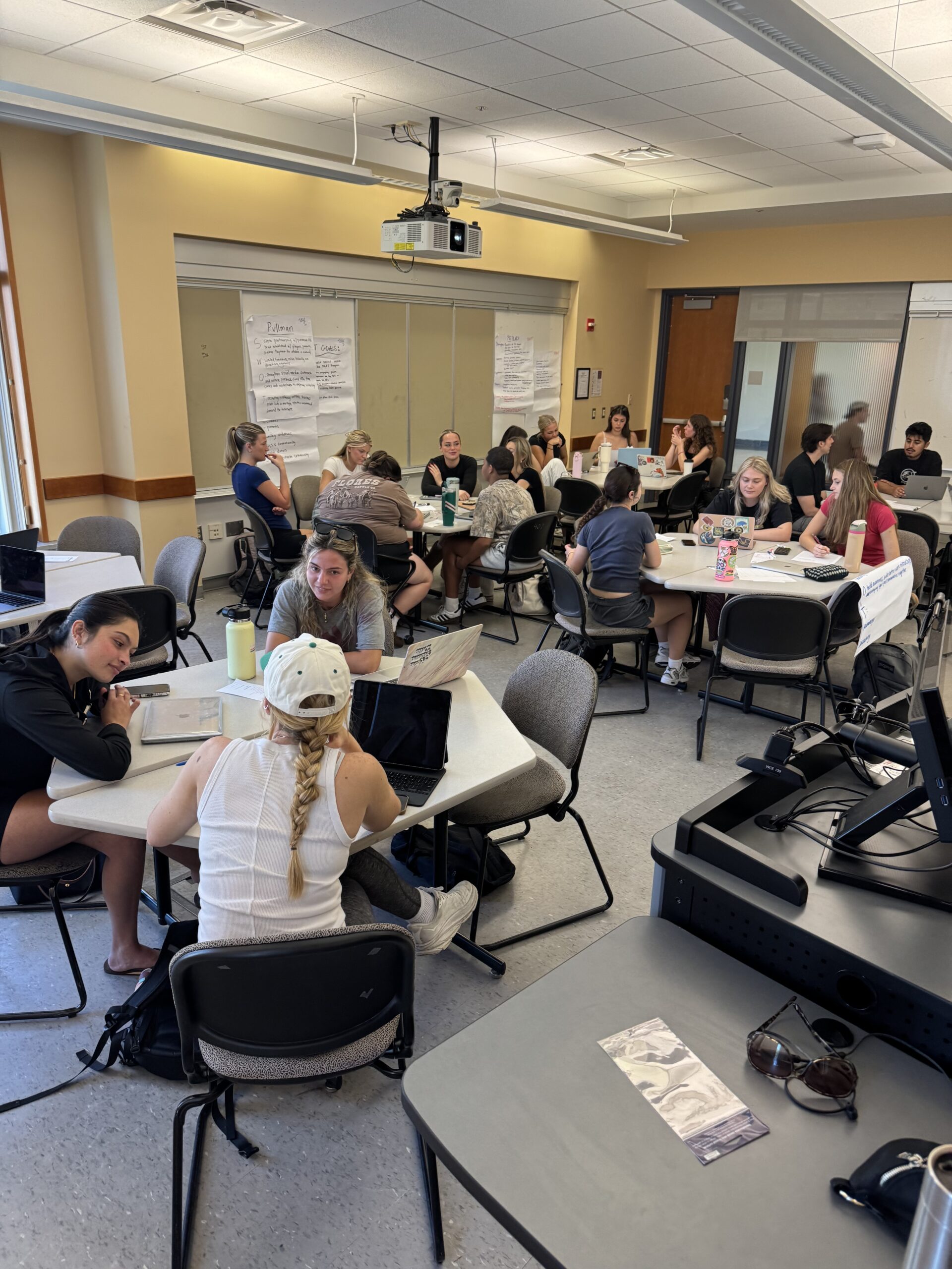 Students working together and brainstorming for their service learning project.