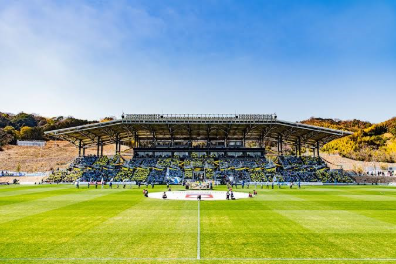 Soccer stadium surrounded by nature