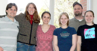 Paul Mattson (Graduate Student), Lisa Fournier (Associate Professor), Sherylann Lisonbee (Undergraduate), Kate Jewitt (Undergraduate), Matthew Wiediger (Graduate Student), and Joy Kirkwood (Undergraduate Student). Note: Theibot Herzog (undergraduate) not in picture.