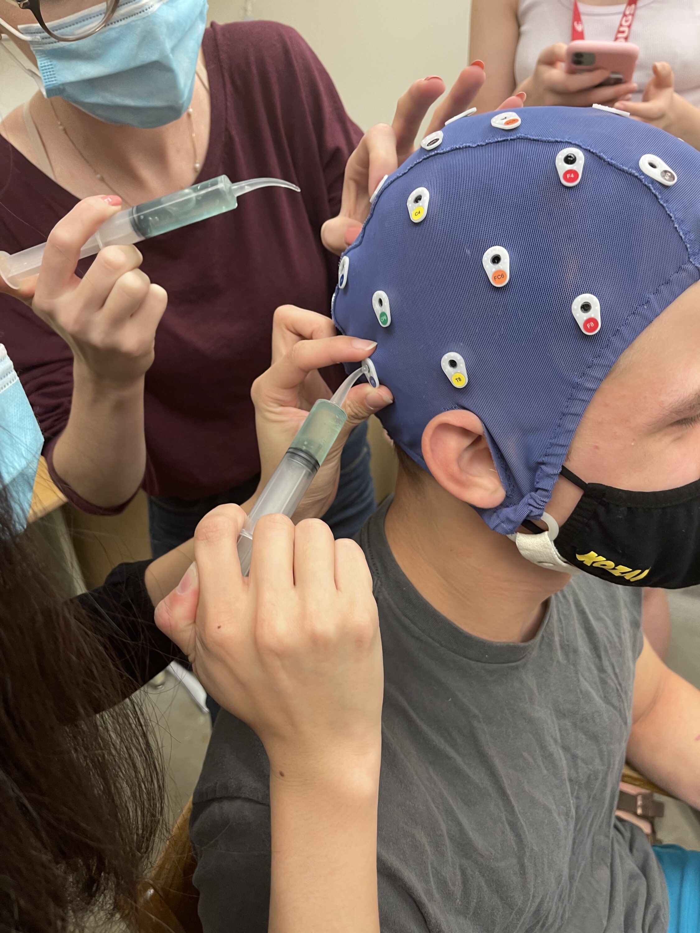 Student researchers training with research cap