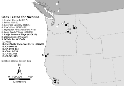 Map of sites with specimens tested for nicotine