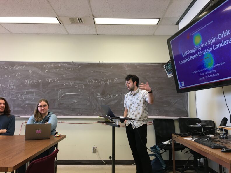 Colby Schimelfenig during his PhD defense