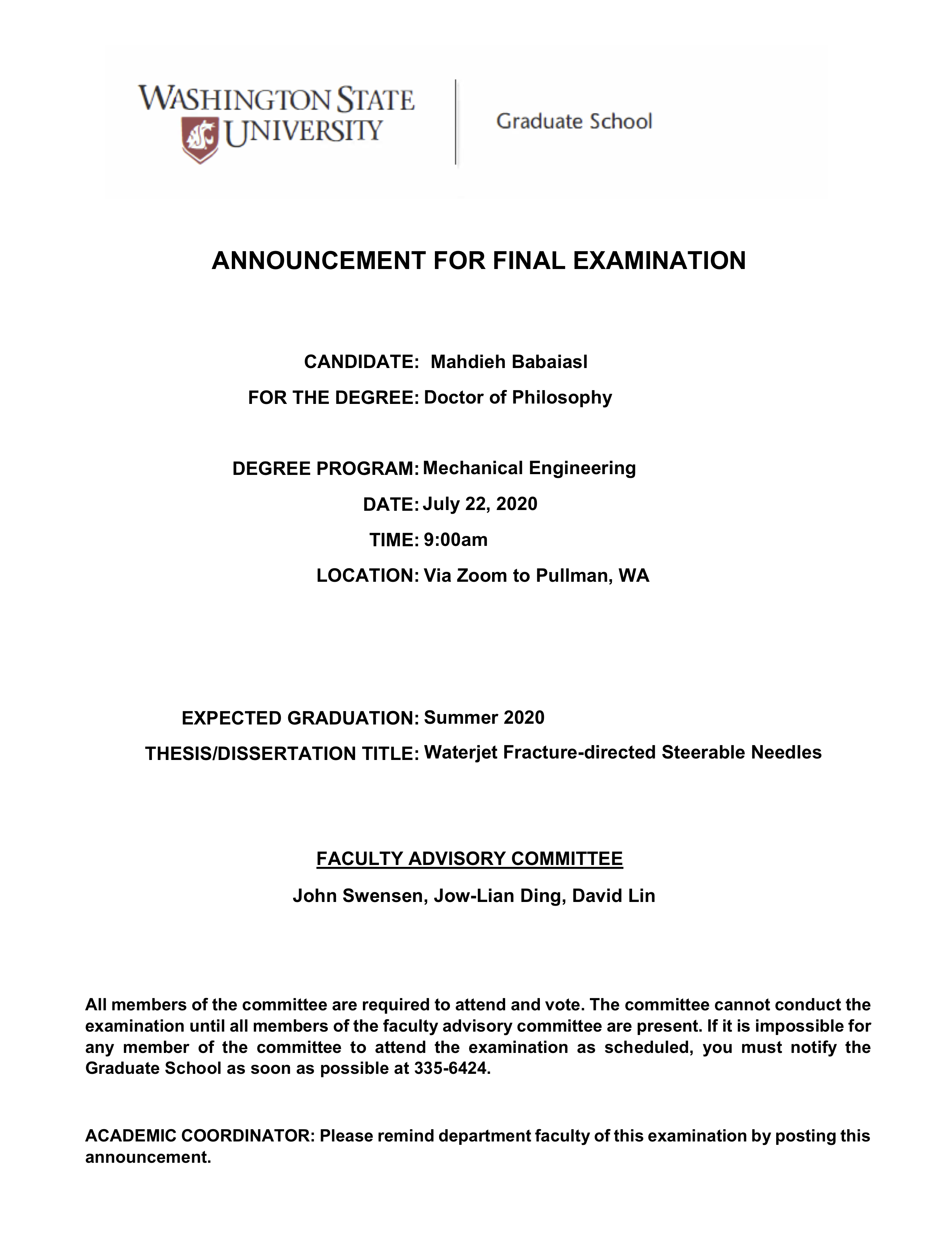 Mahdieh Babaiasl Announcement