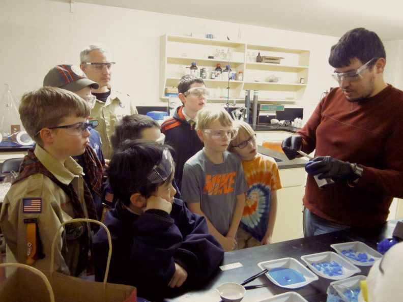 Scouts learning about crystal growth