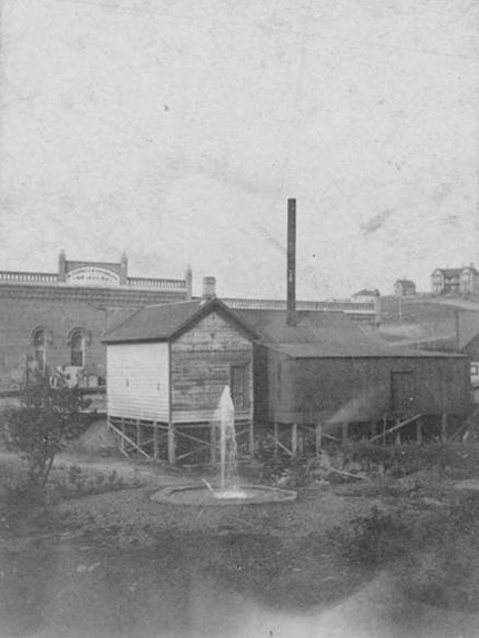 McConnell-Champes Dry Goods Store, Pullman, 1892. Rear of McConnell-Champes Dry Goods Store, showing artesian well