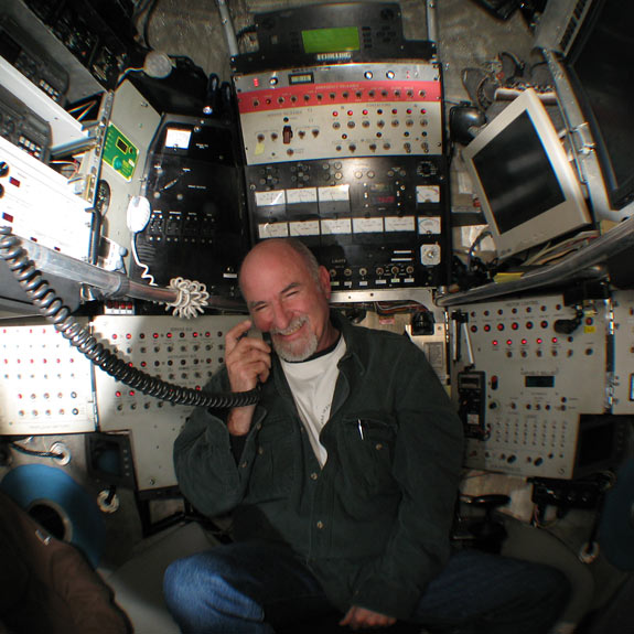 WSU's John Rutherford in Alvin's cabin. Photo Mark Spear, Woods Hole Oceanographic Institute.