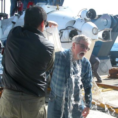Professor emeritus Paul Schroeder gets a wet welcome back.Photo courtesy John Rutherford.