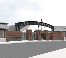 Artist's rendering of new Martin Stadium entrance. Courtesy ALSC Architects/Grant Construction.