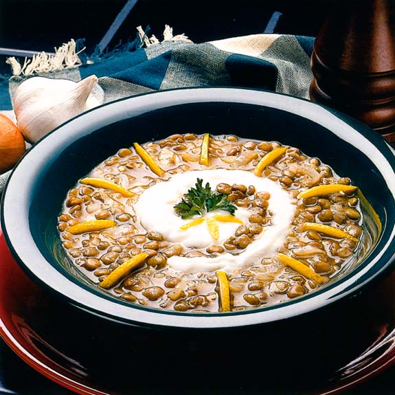 Mediterranean lentil soup. from The Pea & Lentil Cookbook: From Everyday to Gourmet published by the USA Dry Pea & Lentil Council, Randall Duckworth, editor. Photos from the book, by Mark LaMoreaux