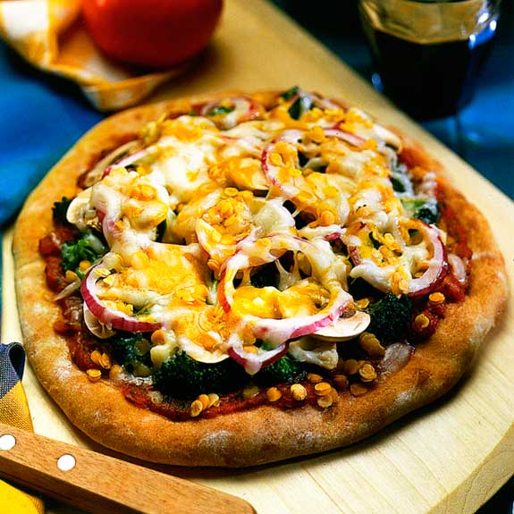 Palouse pizza. from The Pea & Lentil Cookbook: From Everyday to Gourmet published by the USA Dry Pea & Lentil Council, Randall Duckworth, editor. Photos from the book, by Mark LaMoreaux.