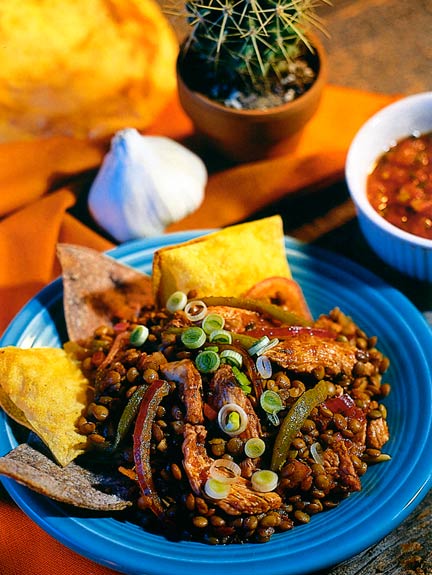 Chili chicken and lentil salad. from The Pea & Lentil Cookbook: From Everyday to Gourmet published by the USA Dry Pea & Lentil Council, Randall Duckworth, editor. Photos from the book, by Mark LaMoreaux.