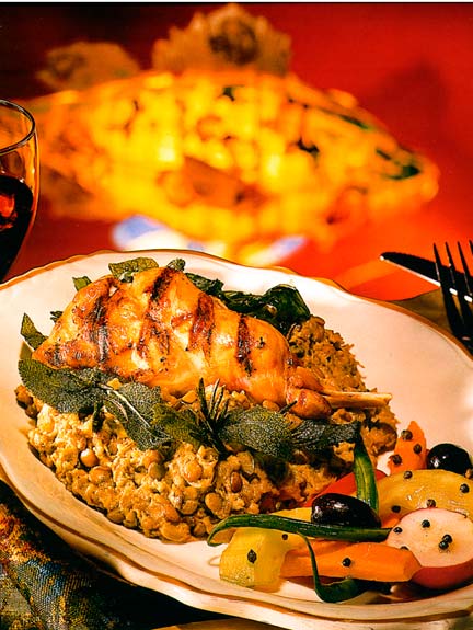 Braised winter lentils with chicken. from The Pea & Lentil Cookbook: From Everyday to Gourmet published by the USA Dry Pea & Lentil Council, Randall Duckworth, editor. Photos from the book, by Mark LaMoreaux.