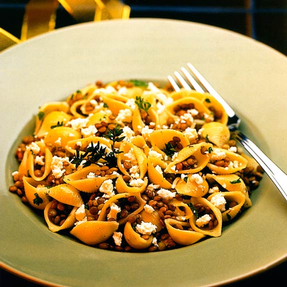 Lentils, orecchiette, and feta cheese. from The Pea & Lentil Cookbook: From Everyday to Gourmet published by the USA Dry Pea & Lentil Council, Randall Duckworth, editor. Photos from the book, by Mark LaMoreaux.