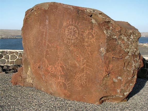 Petroglyphs saved from the Lake Sacajawea inundation. Photo by Neil Gilham.