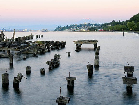A view to the east shows Tacoma's Old Town neighborhood and Mount Rainier. Photo by Ingrid Barrentine.