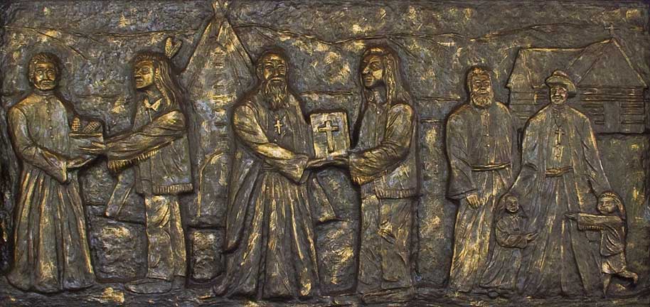 A bas-relief bronze sculpture at the St. Joseph Mission at the Athanum near Yakima