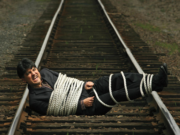 Sherman Alexie on railroad track