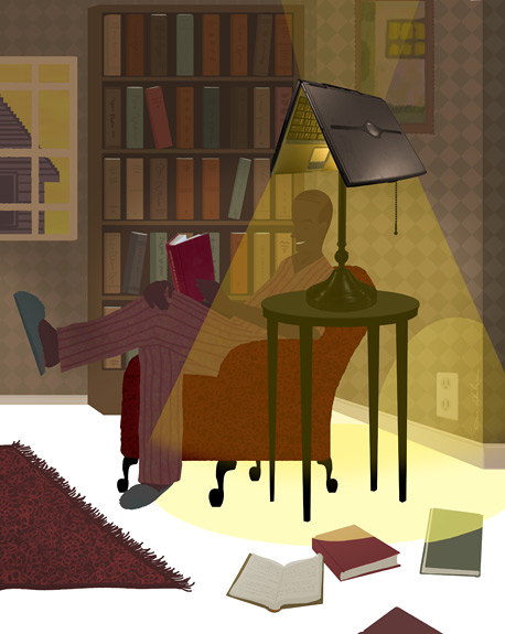 man reading a book illustration